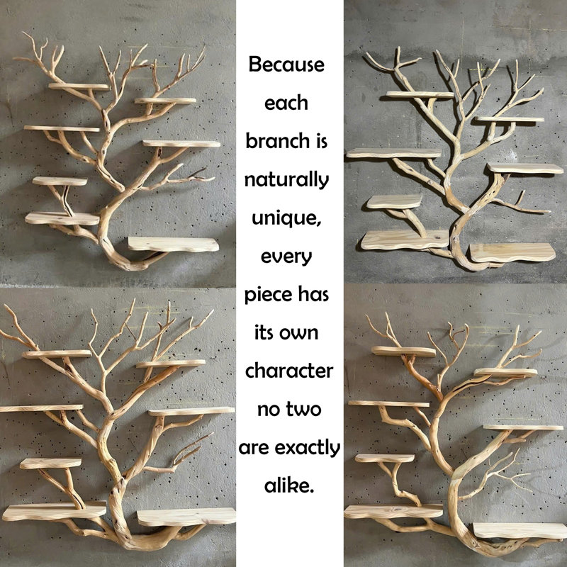 Tree Branch Floating Book Shelves Solid Wood Custom Bookshelf Art