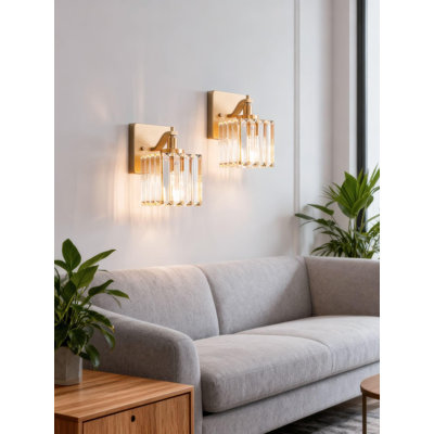 Modern Bathroom Vanity Light Set Of Two, Crystal Shade Wall Sconce For Mirror Lighting, Gold Finish Fixture For Bathroom, Bedroom, Living Room With E26 Base