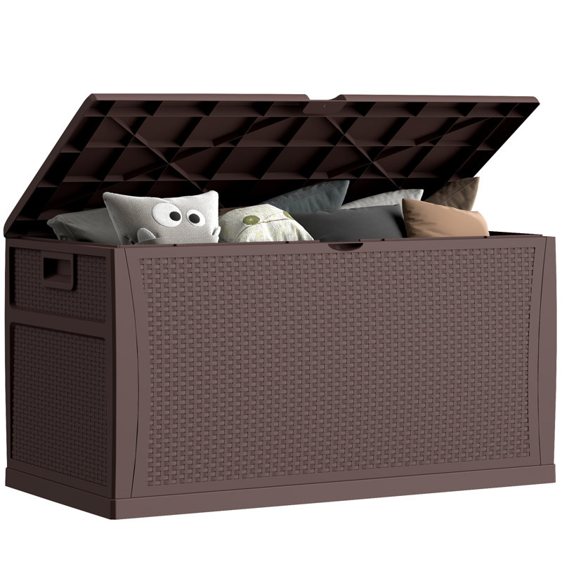 Boîte de rangement pour l'extérieur EHHLY 121 gallons, grands contenants de rangement extérieurs verrouillables, Brun