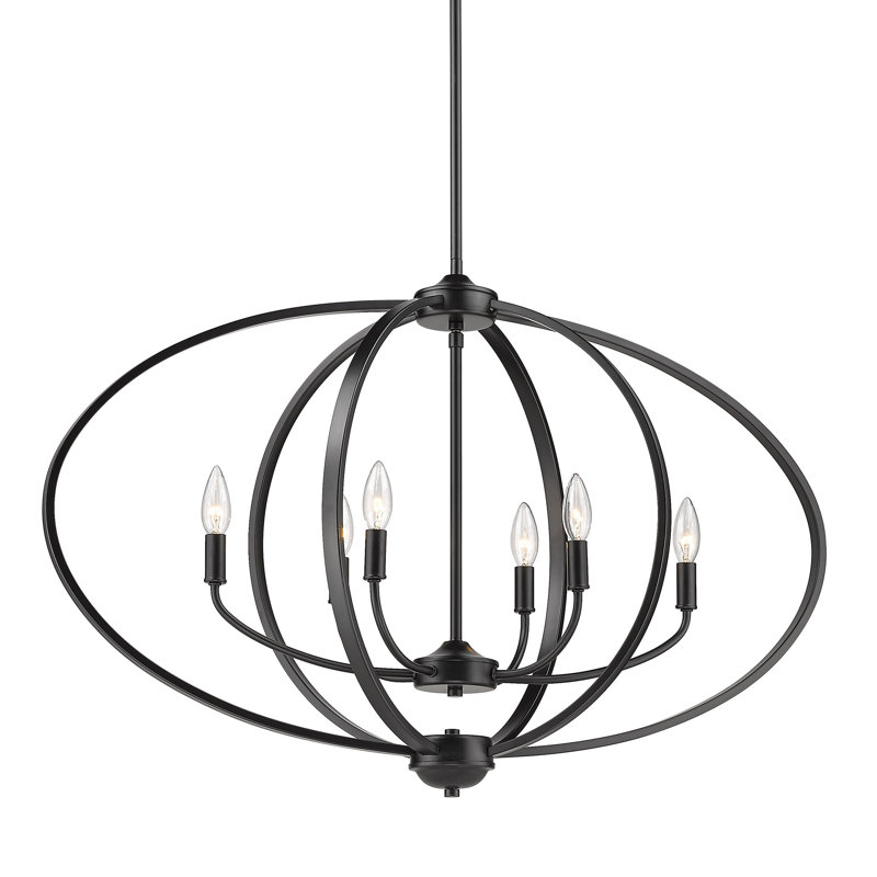 Lustre 6 lumières façon bougie Petitt, Noir mat, Pas d'abat-jour