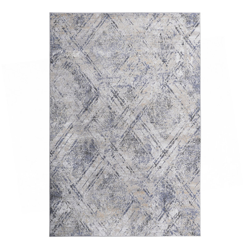 Collection Blue/Grey /Geometric Non-Shedding Living Room Bedroom Dining Home Office Stylish And Stain Resistant Area Rug