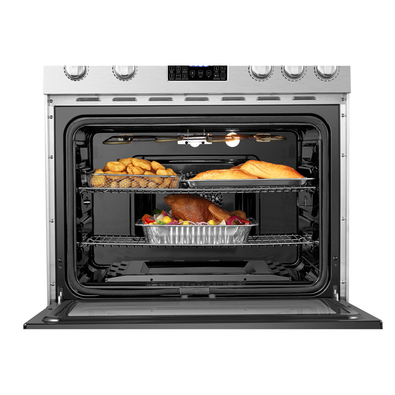 Lanbo 30 Inch 5.9 Cu.ft. Freestanding Electric Convection Range with Air Fry and Rotisserie, 5 Elements and Front Touch Control