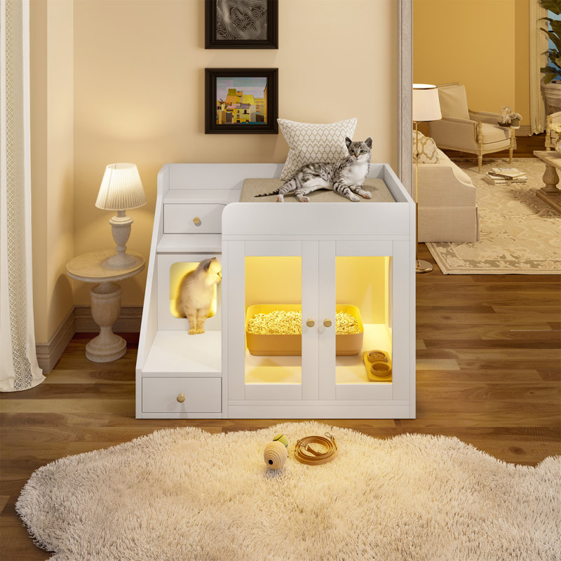 Enceinte de litière pour chat avec lumière, Blanc