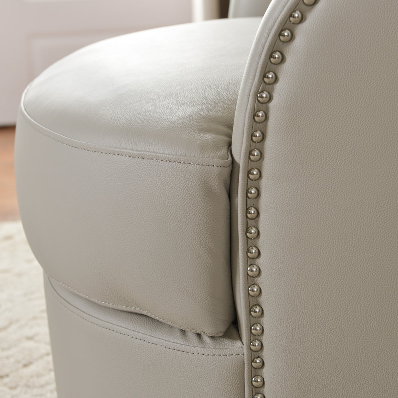 Fauteuil demi-tonneau pivotant en cuir véritable de 29,1 po de largeur, Ivoire ivoire