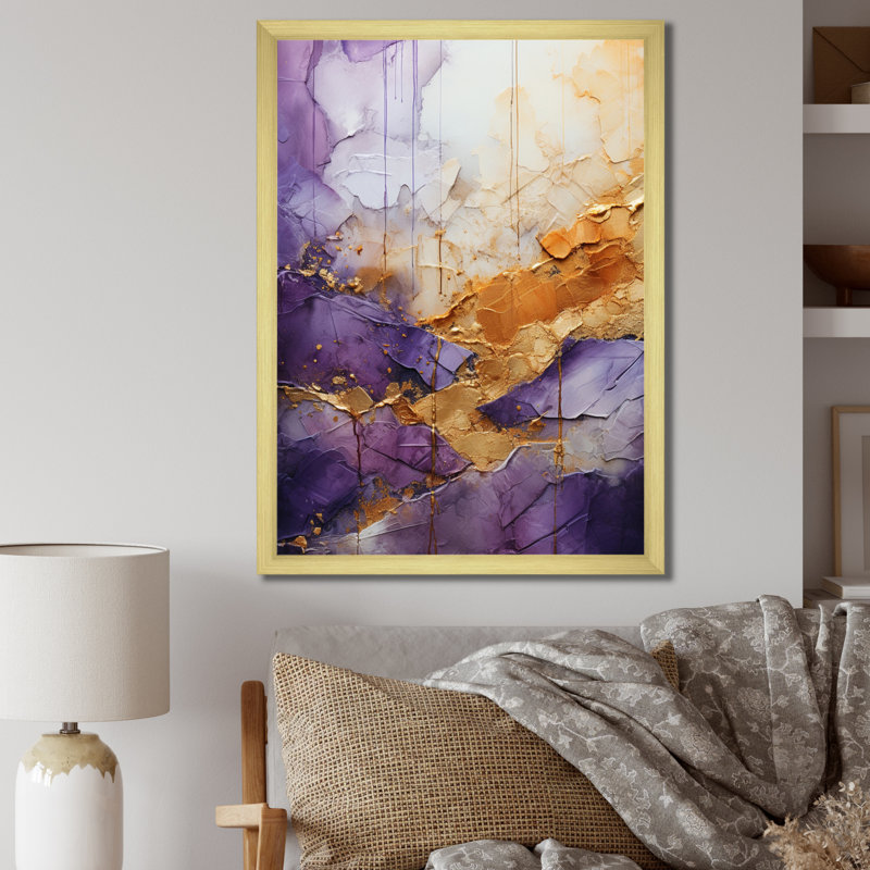 Helgert - fractale mauve abstraite - impression, H 20 po x l 12 po x P 1 po, Cadre doré simple
