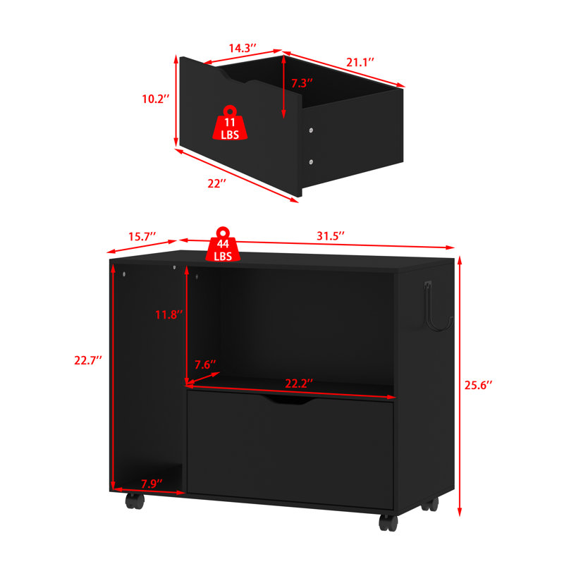 31.5'' W Mobile File Cabinet Under Table Game Cabinet With Hook