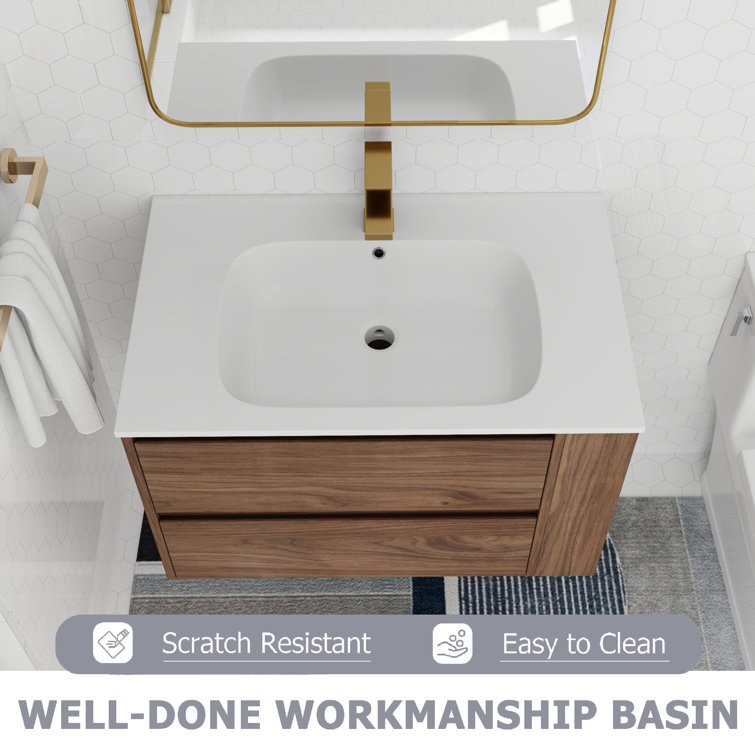Meuble-lavabo mural 30 po avec lavabo en gel et tablette réglable