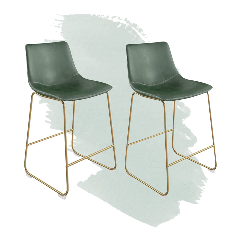 Tabouret de bar et de comptoir en cuir végétalien Nia, Vert, Doré, Tabouret de comptoir (assise de 24 po de hauteur)