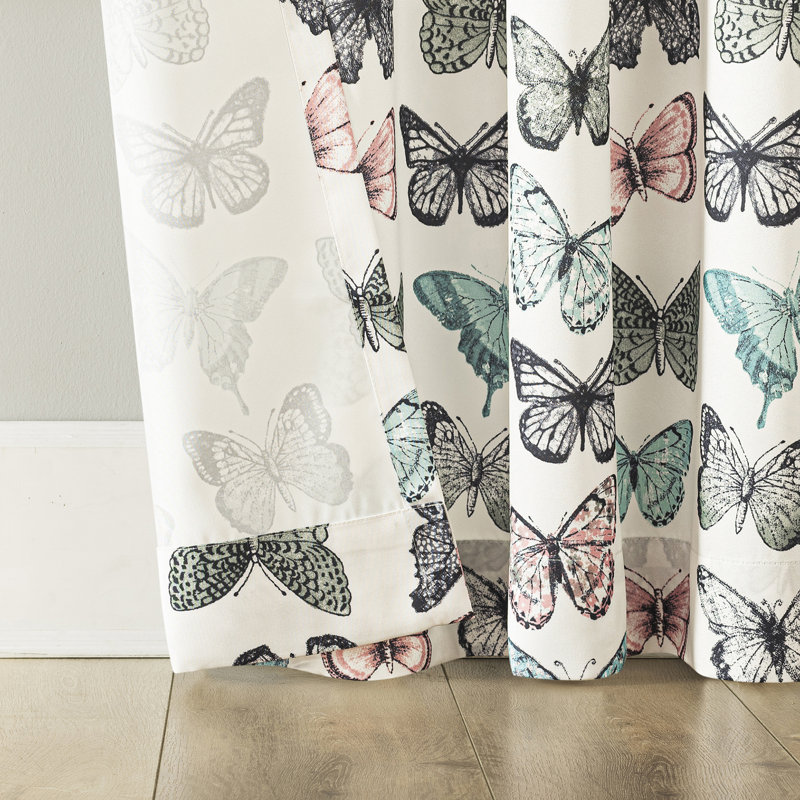 Rasa Butterfly Print Room Darkening Rod Pocket Curtain Panel, 54" W x 84" L
