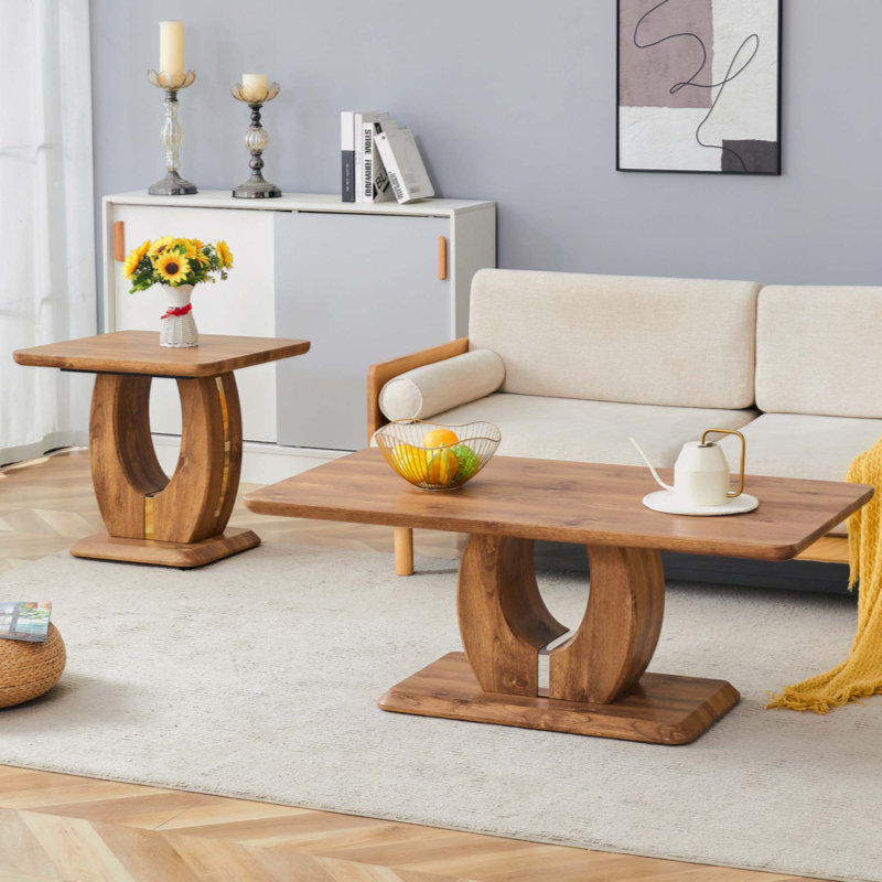 Modern Minimalist Wood-Tone MDF Coffee Table Set (Square + Rectangular)Wood Colour,MDF Coffee Table,Wood-Coloured Textured Decal,Side Table.