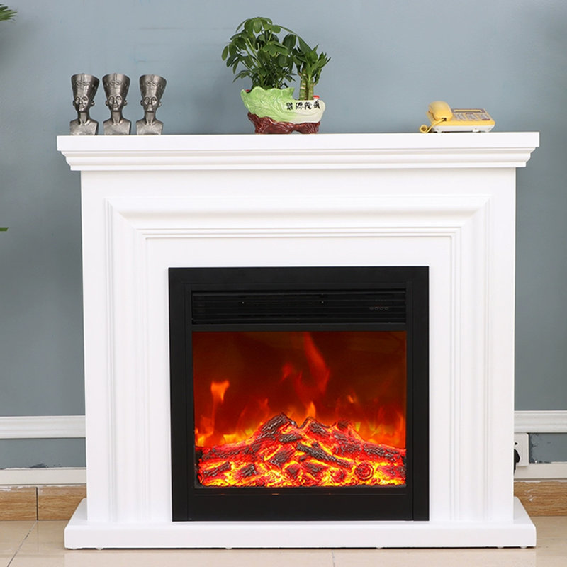 White Solid + Manufactured Wood Electric Fireplace, White
