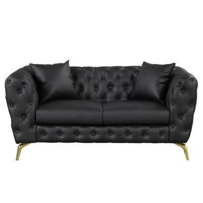 65.5"" Modern Sofa Couch PU Upholstered Loveseat Sofa With Sturdy Metal Legs, Button Tufted Back For Living Room,Apartment,Home Office -  STYLISH, OKKK612-SG000992AAB