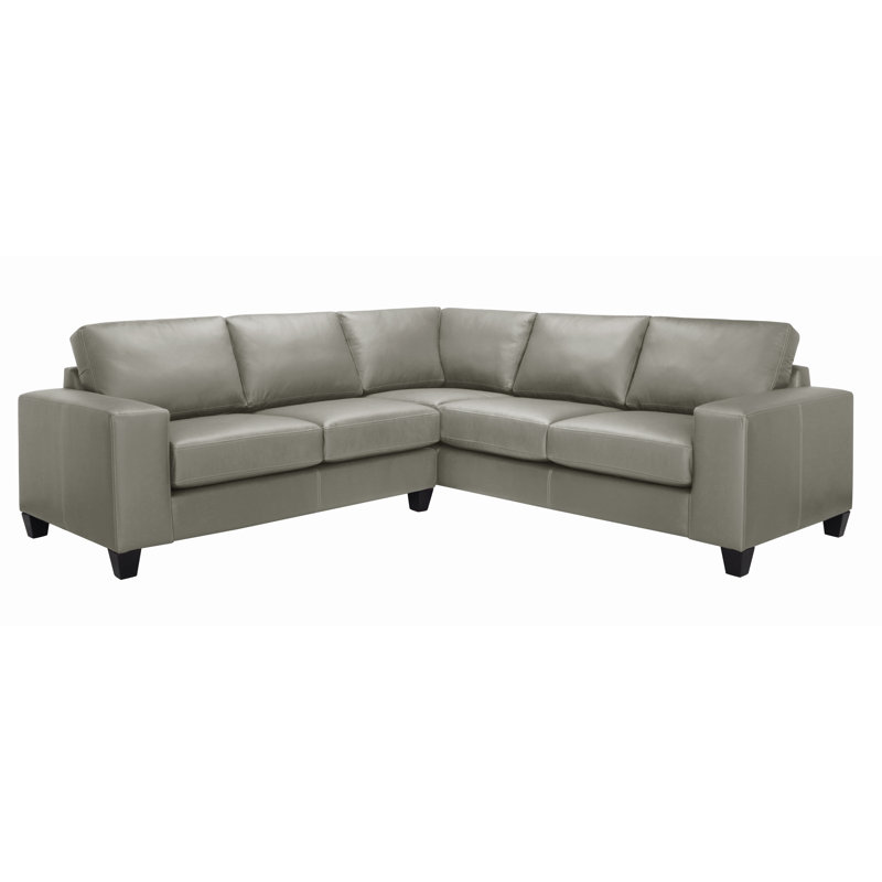 Gilford Upholstered L-Shaped Sectional Symmetrical, Light Gray Genuine Leather
