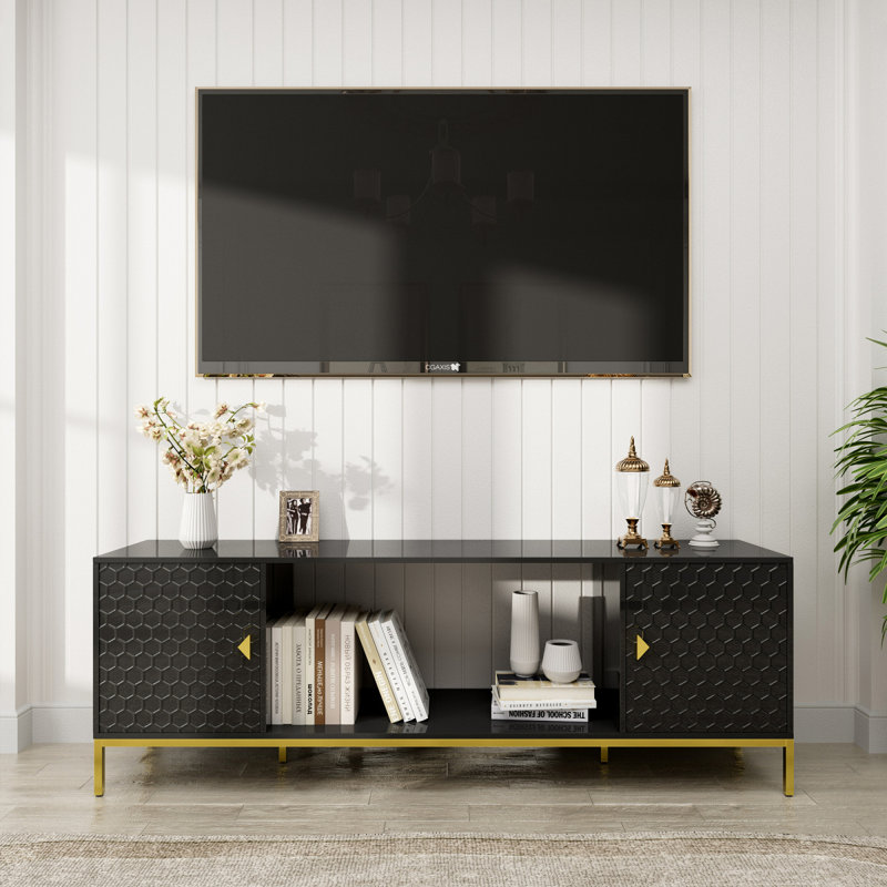 Meuble télé 70 po avec rangement et tablettes ouvertes pour le salon, White