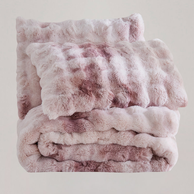 Merveilleux ensemble d'édredon luxueux à bulles Tie-Dye, Édredon pour grand lit + 2 taies décoratives, Mauve