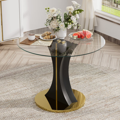 Table de salle à manger ronde à piédestal moderne, table en verre trempé pour 4-6 personnes