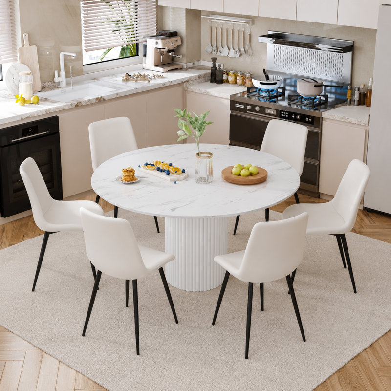 Modern Faux Leather Dining Chairs with Metal Legs, White