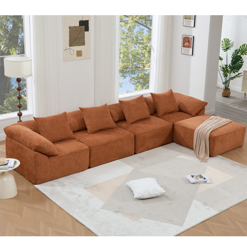 Canapé modulaire en forme de L, sans assemblage, canapé 5 pièces, Polyester orange