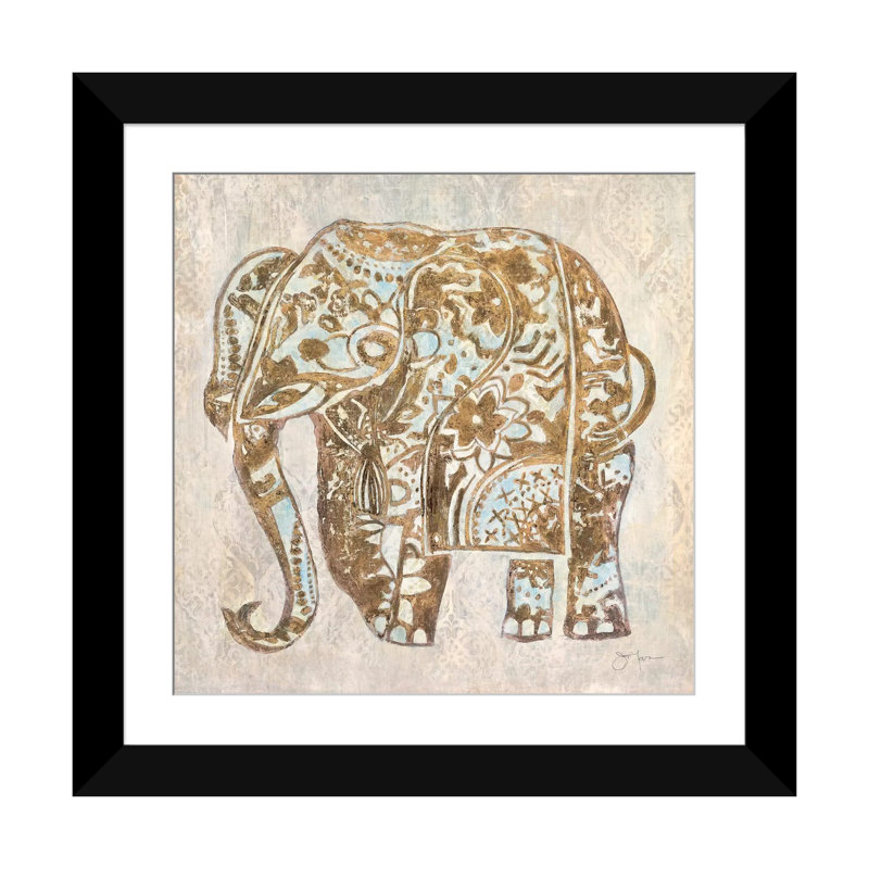 «Boho Elephant», impression sur toile, H 24 po x l 24 po x P 1 po, Papier d'art encadré noir, Blanc