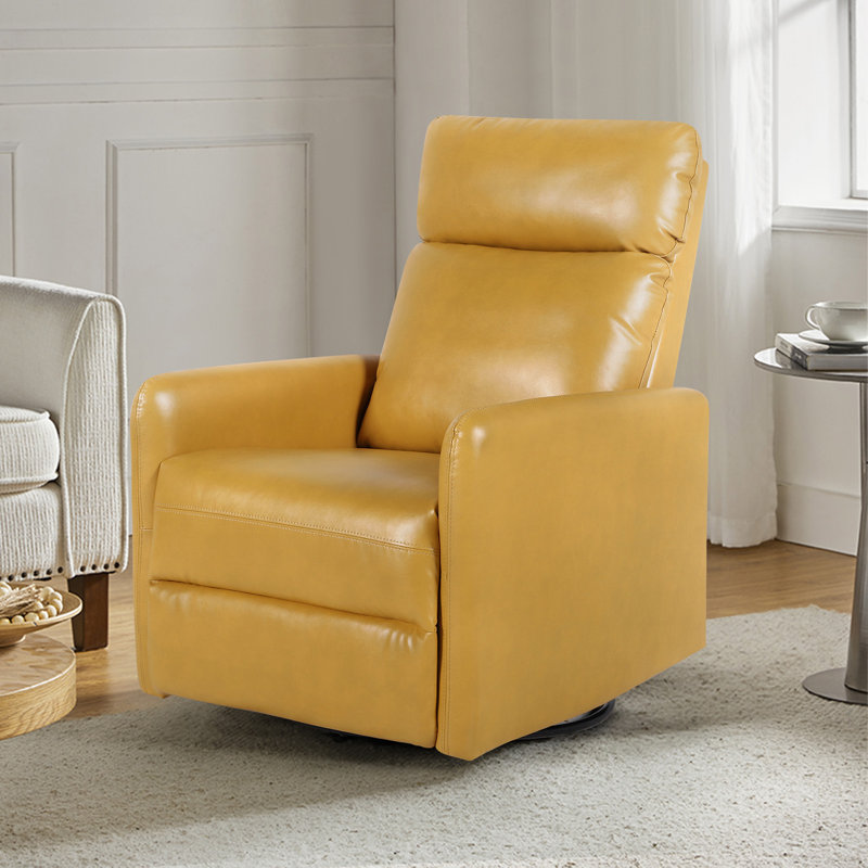 Fauteuil inclinable standard pivotant en cuir véritable de 27,16 po de largeur Rillie, Similicuir moutarde
