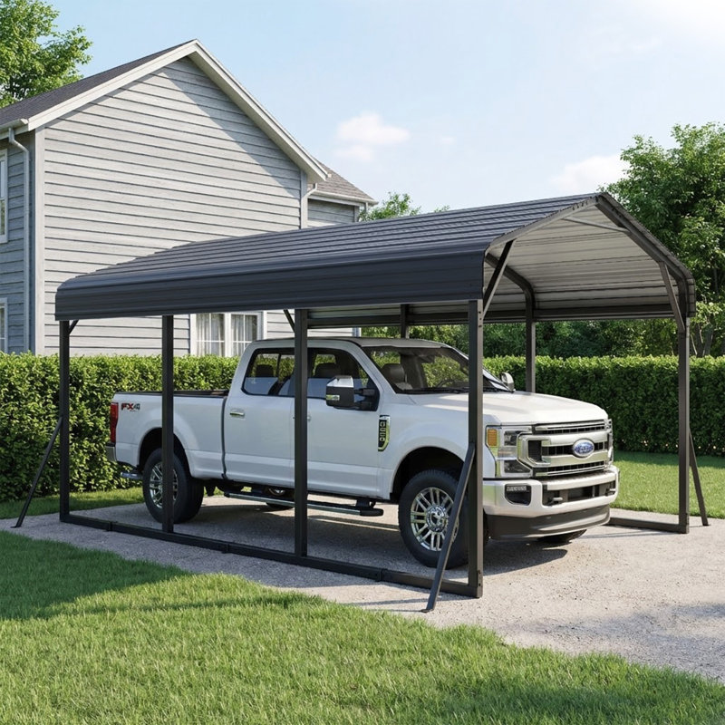 10 Ft. W X 15 Ft. D Metal Carport, Heavy-Duty Steel Frame, Outdoor Canopy Shelter