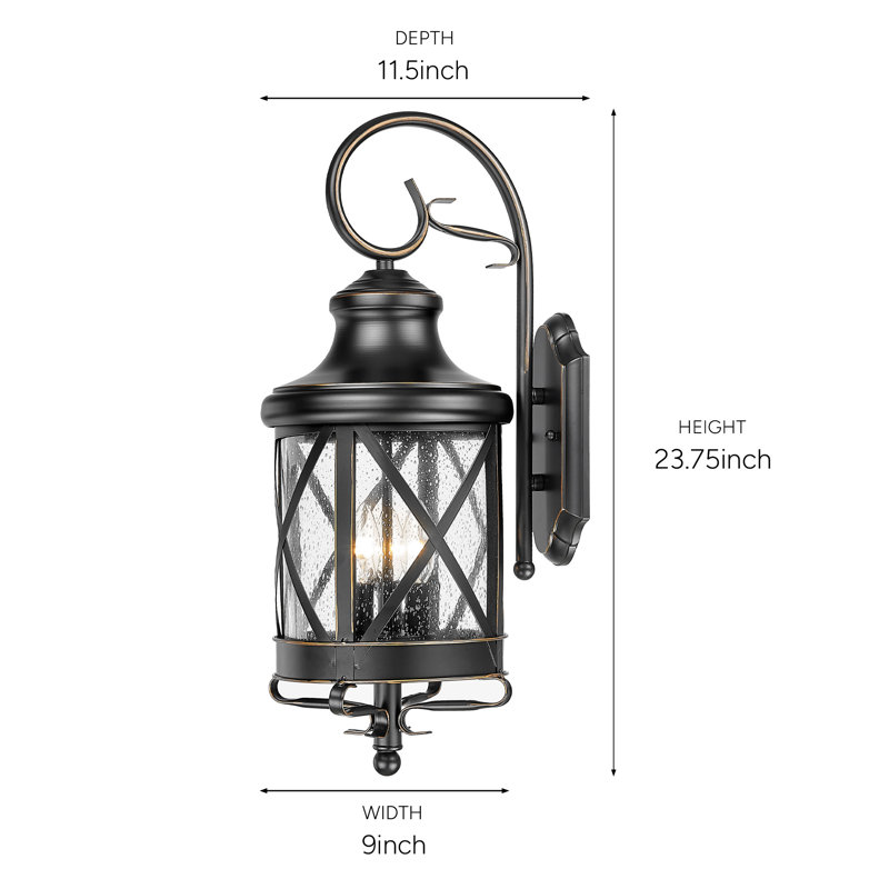 Vintage 23.75" Outdoor Wall Light, Matte Black Sconce With Seeded Glass, Weather-Resistant, 6.6" H x 23.75" W x 9" D