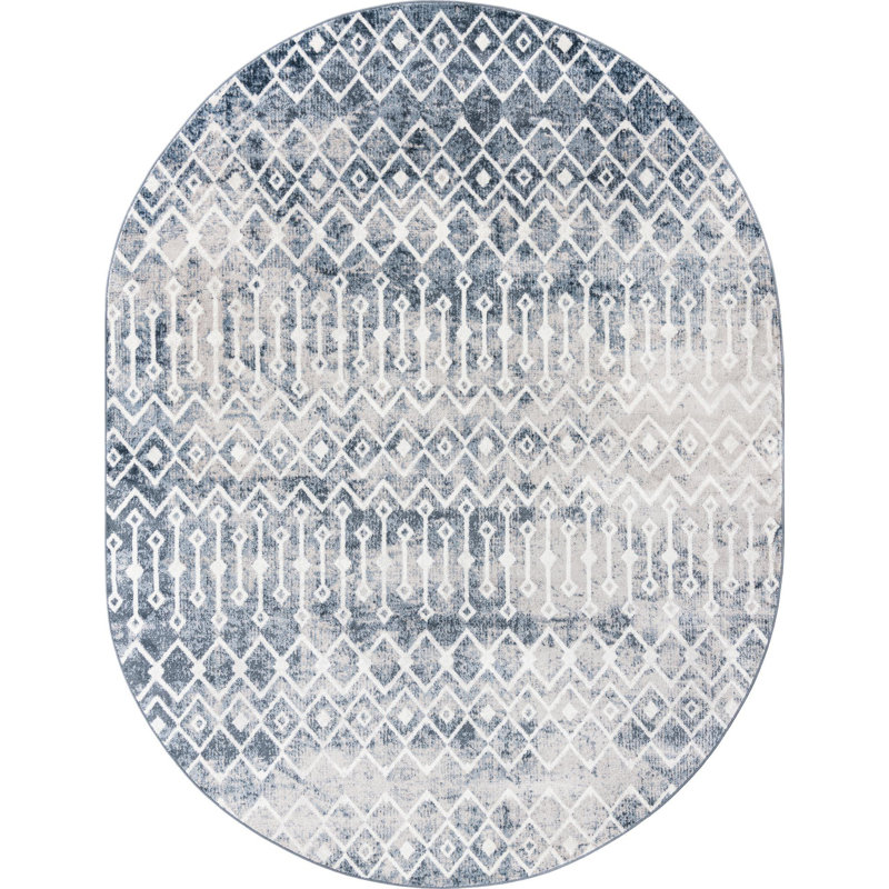 Tapis contemporain bleu Artvin, Ovale 8 pi x 10 pi