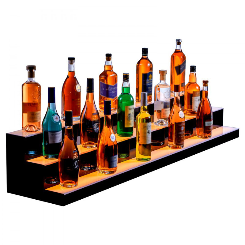 LED Lighted Liquor Bottle Display Bar Shelf RF & App Control 60" 3-Step, 10" H x 60" W x 12" D