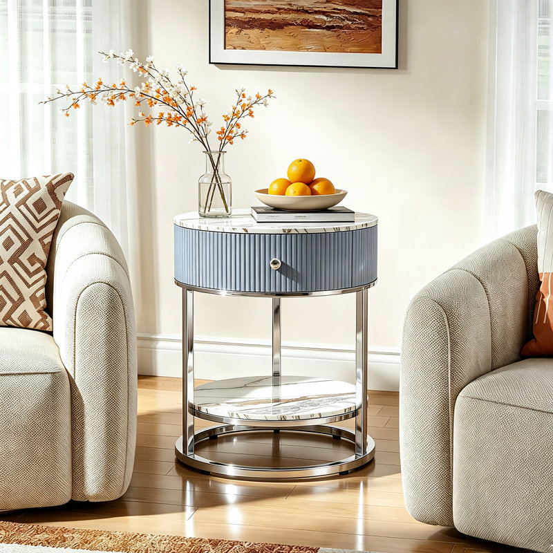 Frame End Table, Silver, Calacatta Gold/Silver