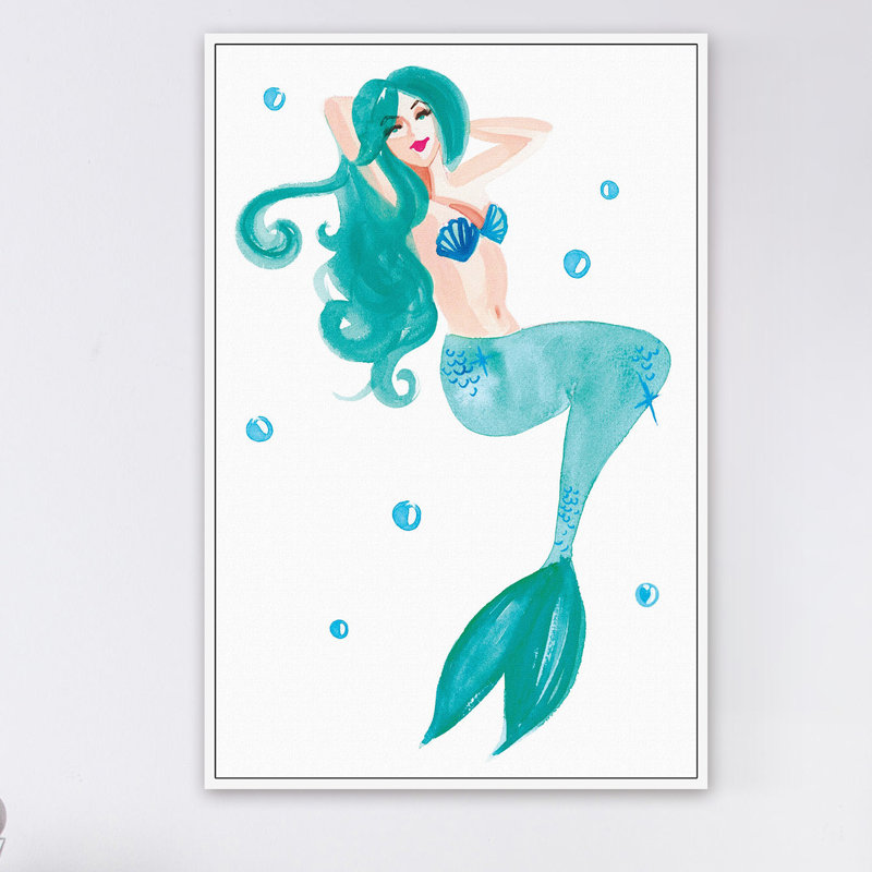 « sirène », reproduction de peinture à l’aquarelle encadrée sur toile encadrée, H 36 po x l 24 po x P 1,5 po