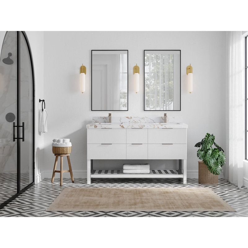 Meuble-lavabo double 60 po avec plateau Catalina