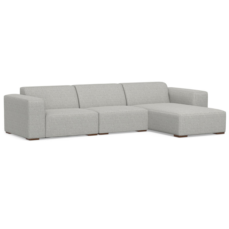 Rex Large L-Shaped 2-Seater Sofa in Pale Grey, Performance Fabric Sectional for Living Room, Modern Style with Extra-Wide Armrests