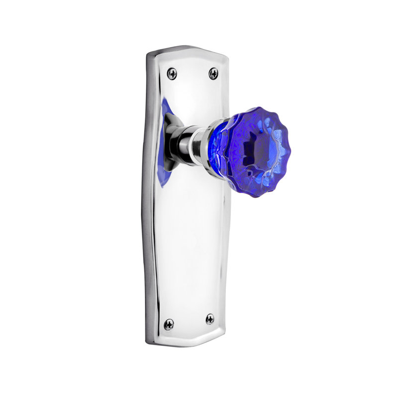 Prairie Plate with Crystal Cobalt Door Knob, Bright Chrome, 2 3/8