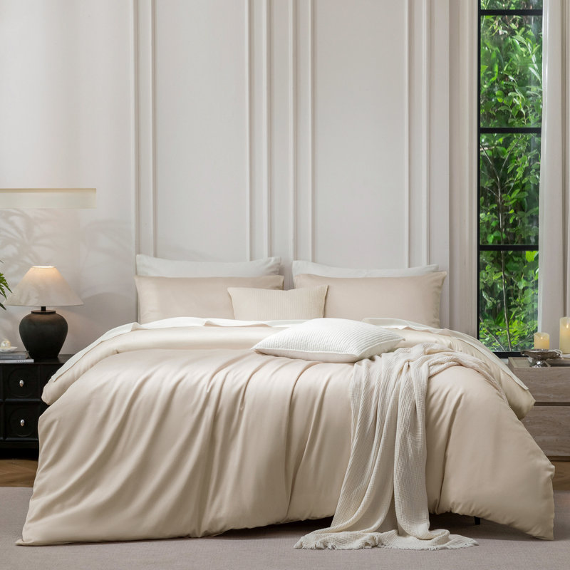 Ensemble de housse de couette MooMee, Housse de couette pour très grand lit et 2 taies, Beige