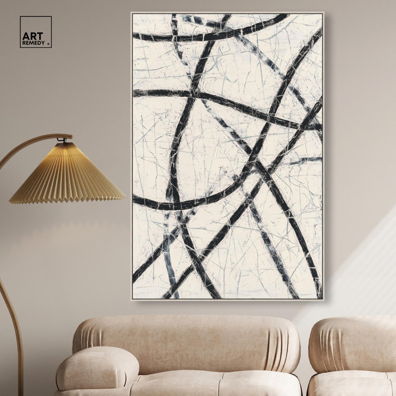 Décoration murale Intersecting Lines II par Art Remedy, H 55 po x l 37 po, Cadre flottant, Argent argent