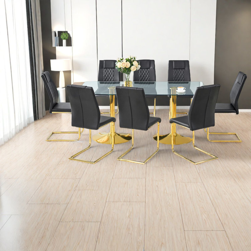 Ensemble de tables de salle à manger spacieuses et modernes en verre et en cuir synthétique pour la famille