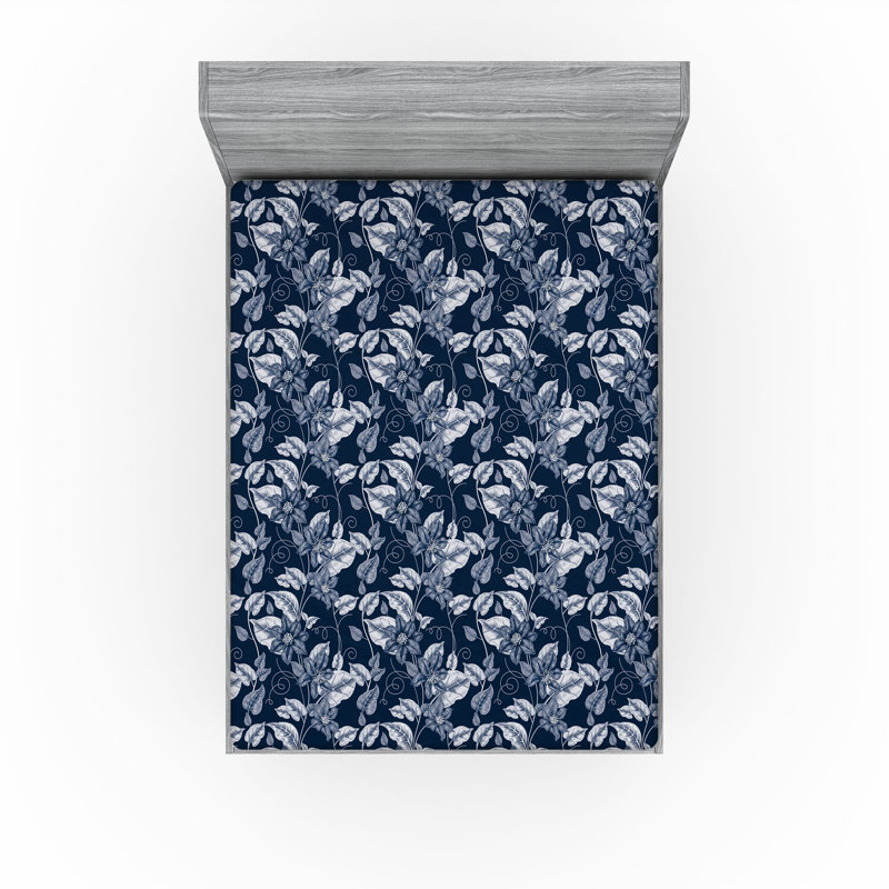 Drap-housse Ambesonne, Blanc, bleu marine / floral, Drap-housse de taille très grand