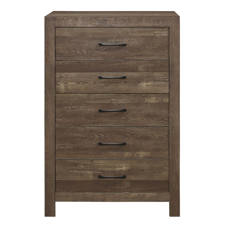 Simple Look Rustic Brown Finish 1Pc Chest Of 5X Drawers Black Metal Hardware Bedroom Furniture, Rustic Brown