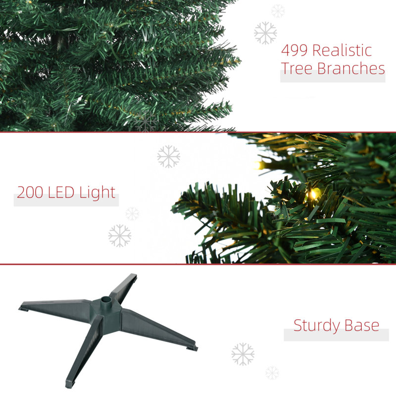 Sapin de Noël artificiel mince pré-éclairé avec branches réalistes, lumières DEL blanc chaud et 294 pointes, 4.11'