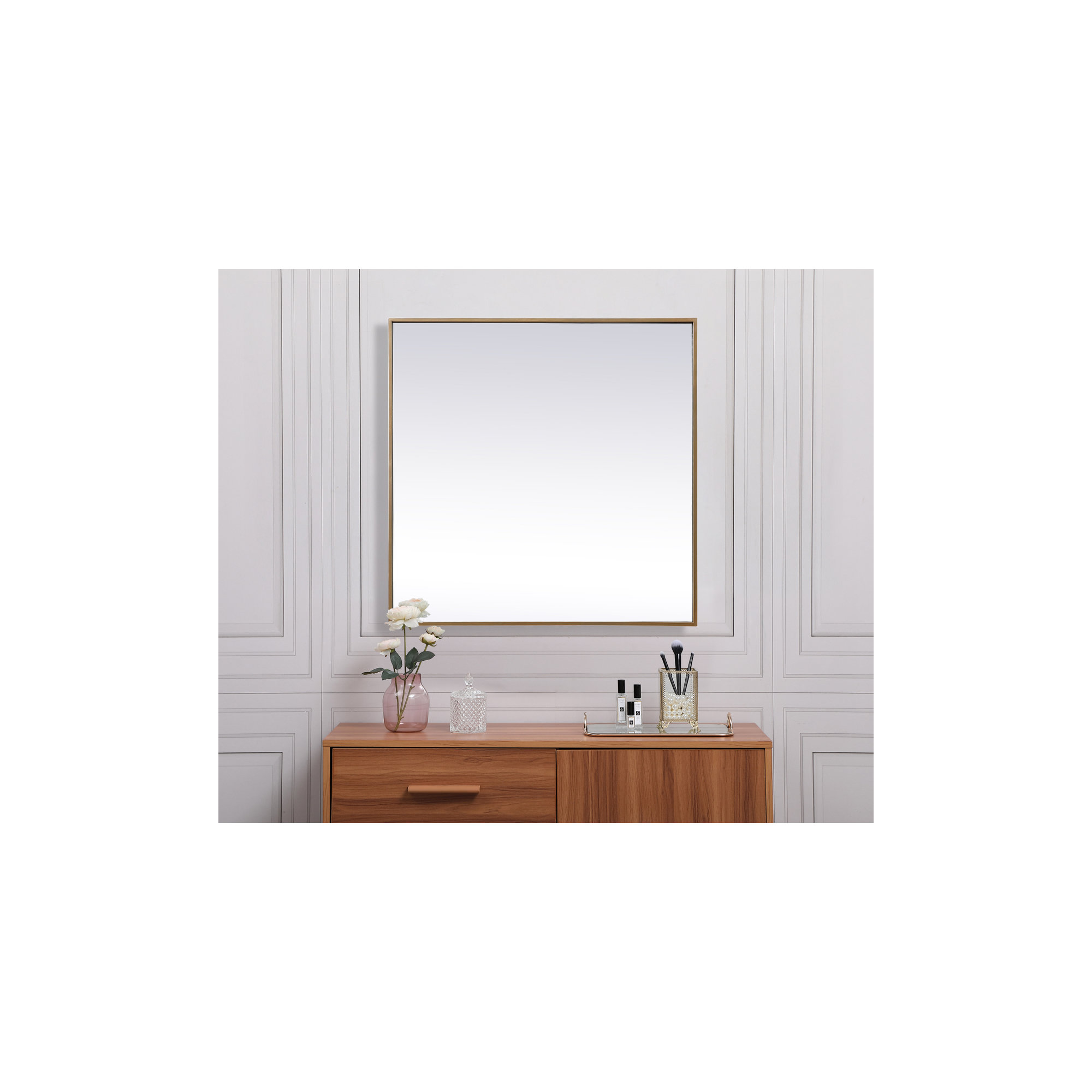 Valparaiso Metal Square Wall Mirror, 30"  x 30" , Brass