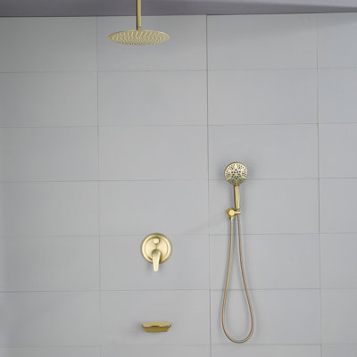 Shower Faucet Set With Tub Spout, Ceiling Mount Shower System With 12 Inch Rain Showerhead And Tub Spout Included Valve And Trim