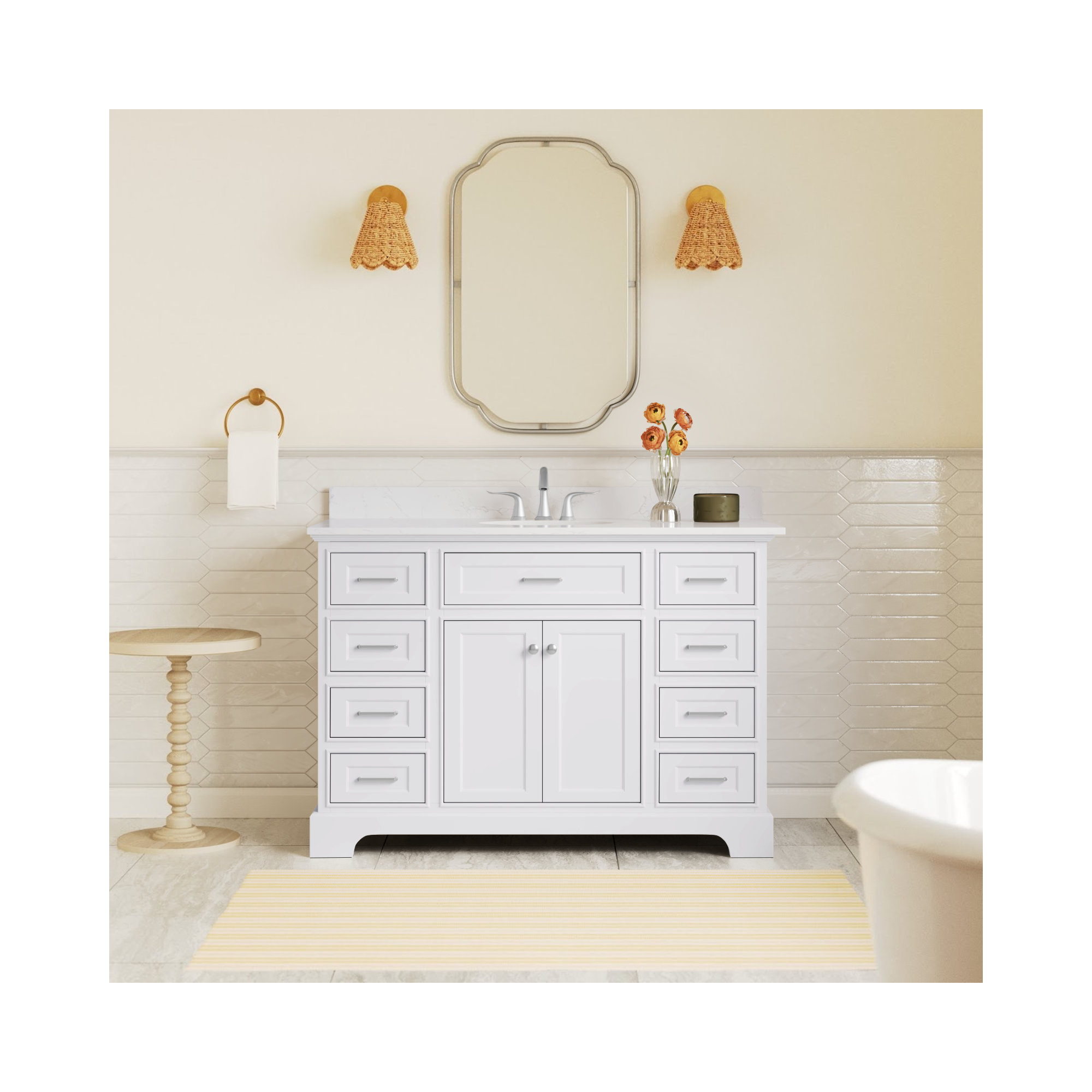 Ronnie 48'' Single Bathroom Vanity, Quartz, White