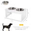 Station de jeu surélevée pour petits chiens, support à bols pour réduire les dégâts, encourage les habitudes alimentaires, base antidérapante, acier inoxydable, style moderne, support pour chien à finition blanche, mangeoire surélevée