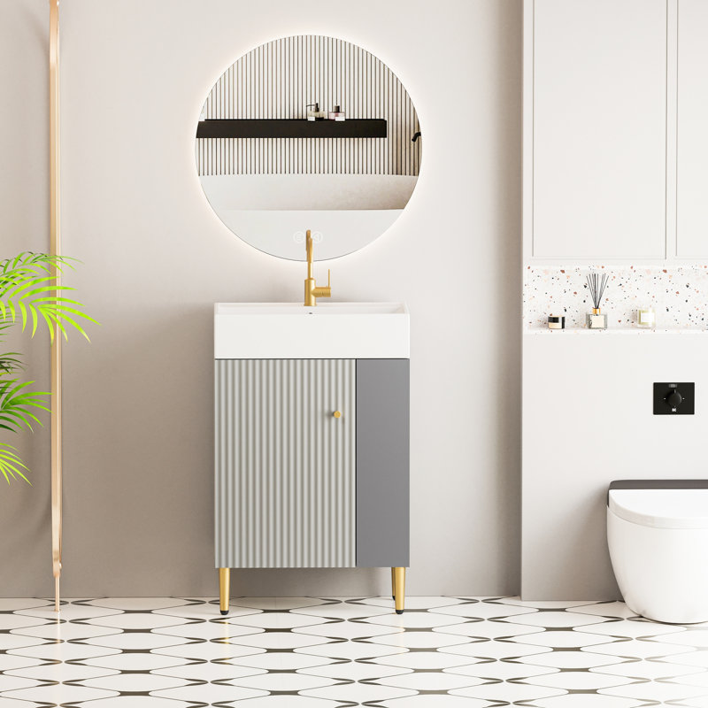 Meuble-lavabo de 21,6 po avec lavabo en céramique - Gris 24Vb06-21Mgr. Design contemporain. Artisanat du bois. Rangement généreux. Lavabo hygiénique et durable. Assemblage requis 24Vb06-21Mgr Conception élégante