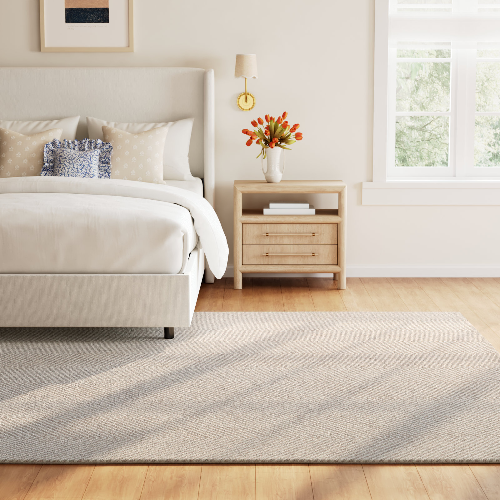Wheaton Taupe Hand-Tufted Wool Chevron Rug, Rectangle 5' x 8'