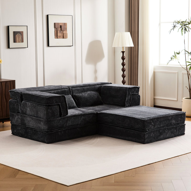 Upholstered Fabric Sectional, DARK GREY Fabric, 26.32" H x 77.08" W x 77.67" D