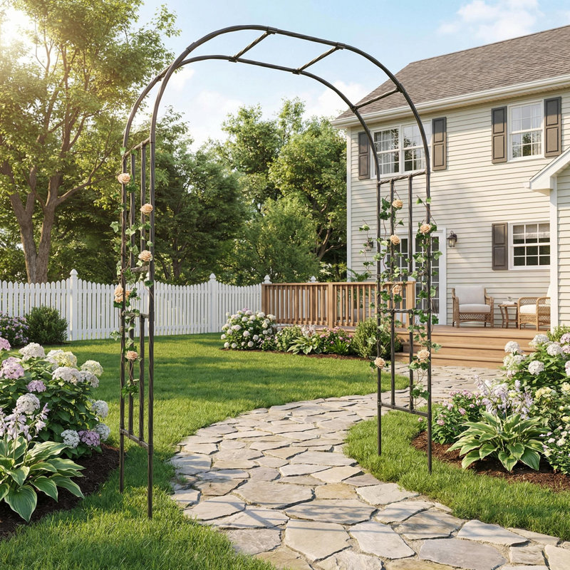 Heavy Duty Steel Garden Arch Arbor Trellis, Weather-Resistant Black Metal Archway for Plants, Weddings, Patio