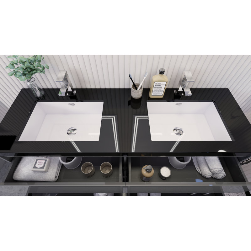 Santrice 59'' Double Bathroom Vanity with Acrylic Top, Hight Gloss Gray
