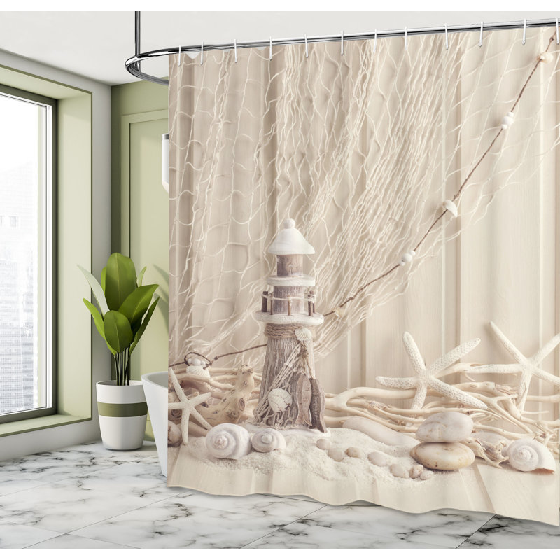 Ensemble de rideau de douche et crochets de pêche, H 75 po x l 69 po