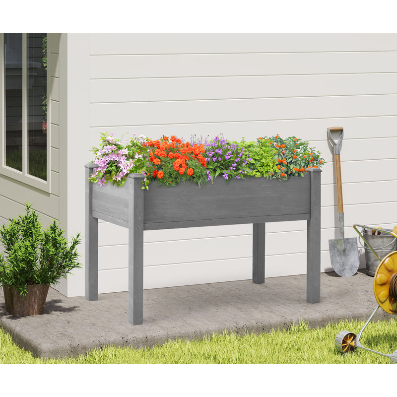 Darral Outdoor Elevated Wooden Planter Box, Grey, H 30 po x l 48 po x P 24 po